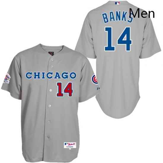 Mens Majestic Chicago Cubs 14 Ernie Banks Authentic Grey 1990 Turn Back The Clock MLB Jersey